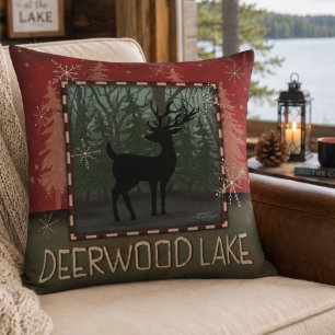 Deerwood Lake Rustic Deer Pine Inspirivity Pillow