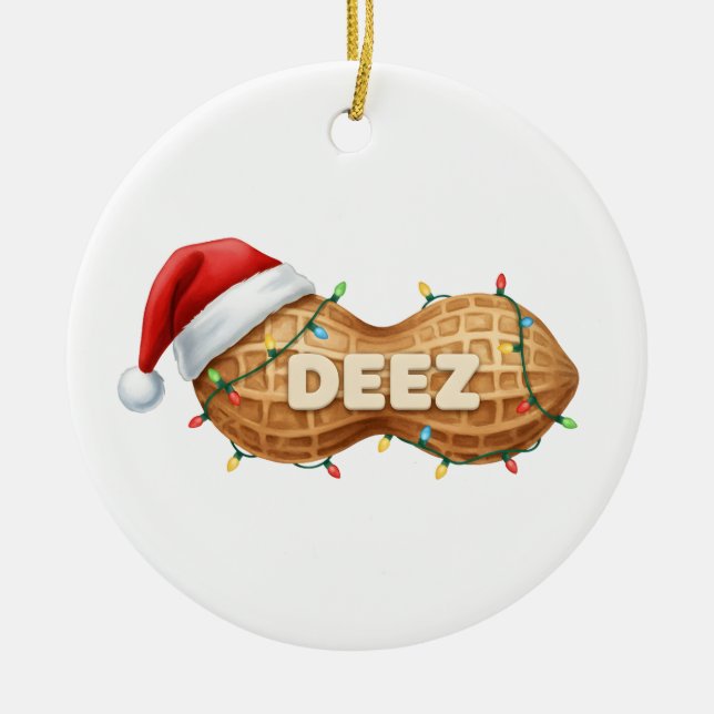 Deez Nuts,Funny Deez Nuts Christmas Peanut Ceramic Tree Decoration (Front)