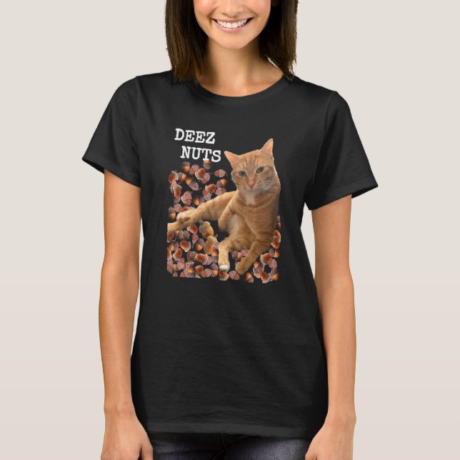 DEEZ NUTS joke with Cat and Acorns Premium T-Shirt (Front)