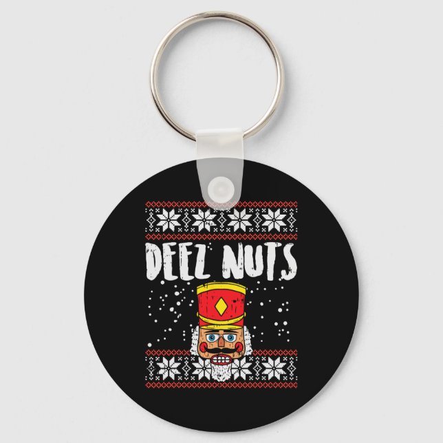 Deez Nuts Nutcracker Fun Ugly Christmas Meme Gift  Key Ring (Front)
