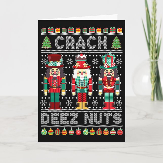 Deez Nuts Nutcracker Fun Ugly Christmas Xmas  Card (Front)