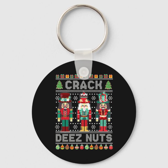 Deez Nuts Nutcracker Fun Ugly Christmas Xmas  Key Ring (Front)