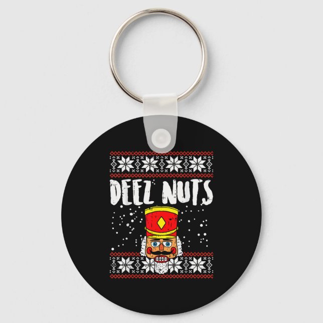 Deez Nuts Nutcracker Funny Ugly Christmas Sweater  Key Ring (Front)