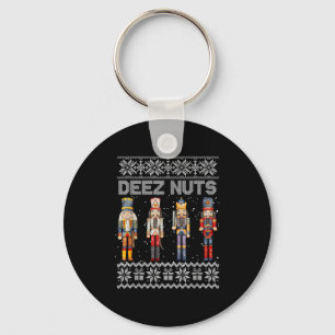 Deez Nuts Nutcracker Ugly Christmas Sweater Funny Key Ring