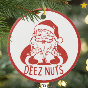 Deez Nuts Retro Style Naughty Santa Christmas Ceramic Tree Decoration