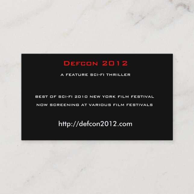Defcon 2012, A FEATURE SCI-FI THRILLER Business Card (Front)