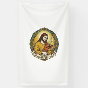 Defeated Jesus Smoking Burnt Toast Breakfast Kitch Banner