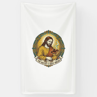 Defeated Jesus Smoking Burnt Toast Breakfast Kitch Banner