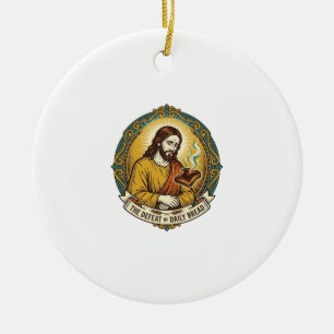 Defeated Jesus Smoking Burnt Toast Breakfast Kitch Ceramic Tree Decoration