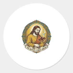 Defeated Jesus Smoking Burnt Toast Breakfast Kitch Classic Round Sticker