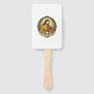 Defeated Jesus Smoking Burnt Toast Breakfast Kitch Hand Fan