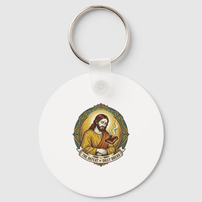 Defeated Jesus Smoking Burnt Toast Breakfast Kitch Key Ring (Front)
