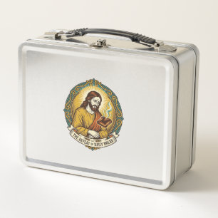 Defeated Jesus Smoking Burnt Toast Breakfast Kitch Metal Lunch Box