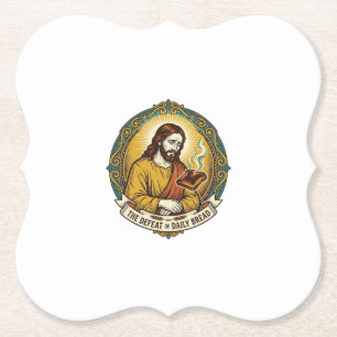 Defeated Jesus Smoking Burnt Toast Breakfast Kitch Paper Coaster