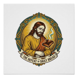 Defeated Jesus Smoking Burnt Toast Breakfast Kitch Poster