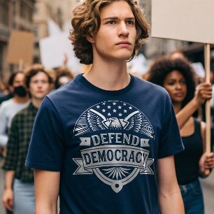 Defend Democracy American Bald Eagle and Flag T-Shirt