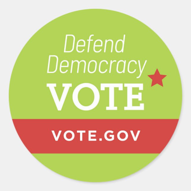 Defend Democracy Classic Round Sticker (Front)