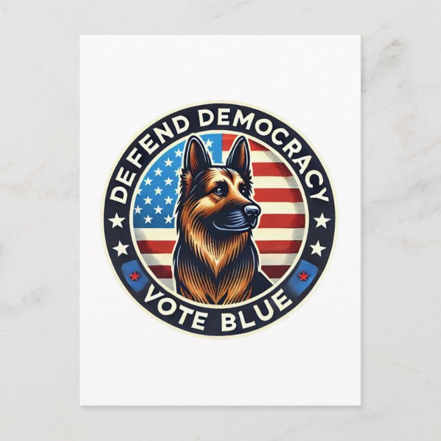 Defend Democracy - Vote Blue - German Shepherd Postcard (Front)