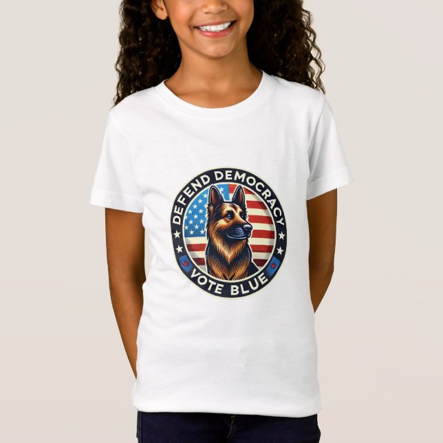 Defend Democracy - Vote Blue - German Shepherd T-Shirt (Front)