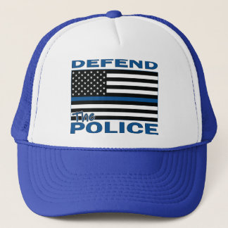 DEFEND-POLICE-Blue Line Flag Trucker Hat