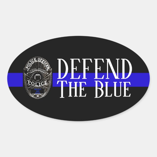 DEFEND THE BLUE POLICE SUPPORT OVAL BUMPER STICKER (Front)