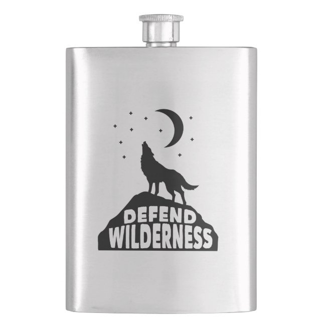 Defend Wilderness Wolf Moon Hip Flask (Front)
