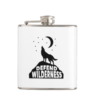 Defend Wilderness Wolf Moon Hip Flask