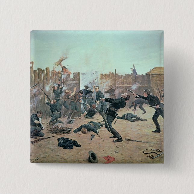 Defending the Fort: Indians attack a U.S. Cavalry 15 Cm Square Badge (Front)