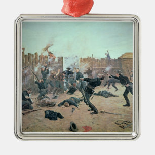 Defending the Fort: Indians attack a U.S. Cavalry Metal Tree Decoration