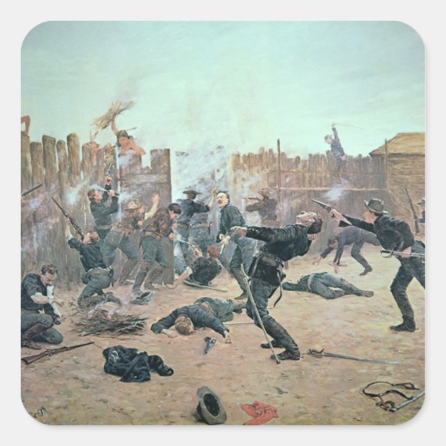 Defending the Fort: Indians attack a U.S. Cavalry Square Sticker (Front)