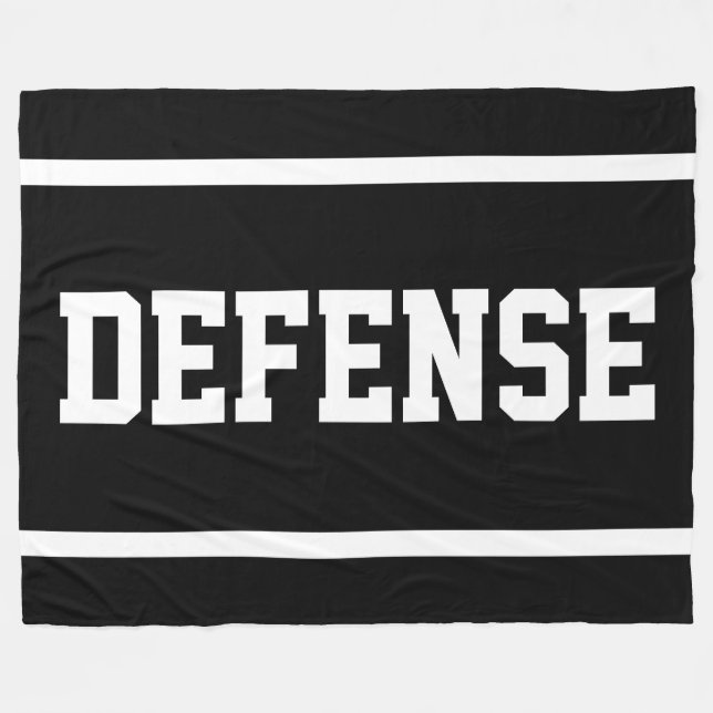 DEFENSE Athletic White Text Stripes On Bold Black Fleece Blanket (Front (Horizontal))