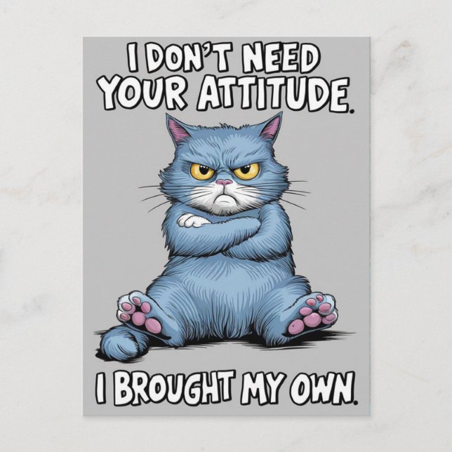 Defiant Blue Cat Rejects Attitude  Postcard (Front)