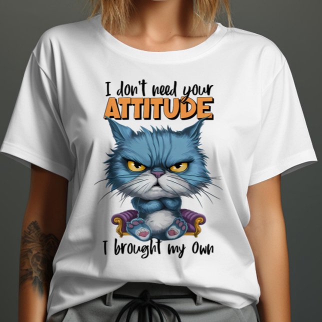 Defiant Blue Feline With Rebellious Words T-Shirt (Creator Uploaded)