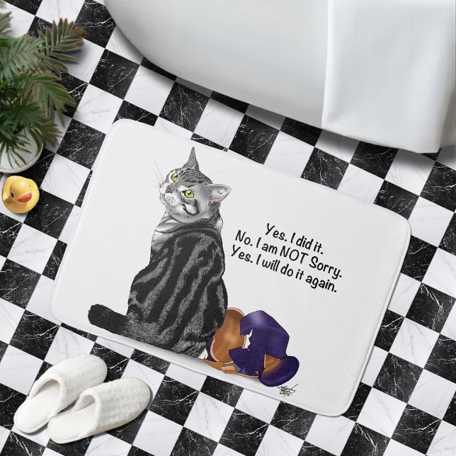 Defiant No Remorse Tabby Cat Funny Bath Mat (Creator Uploaded)