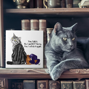 Defiant No Remorse Tabby Cat Funny Tile
