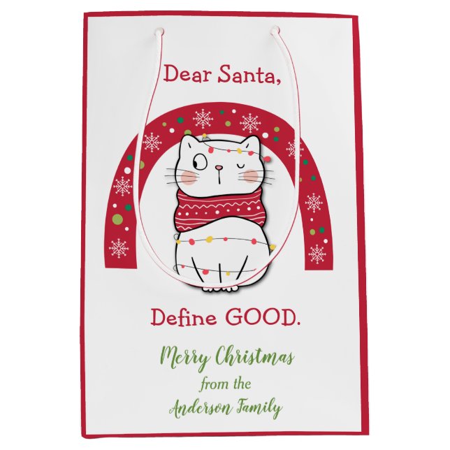 Define Good Christmas Rainbow Naughty Cat Medium Gift Bag (Front)
