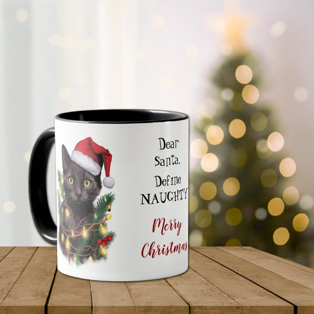 Define Naughty Cat Tangled in Christmas Lights Mug (Creator Uploaded)