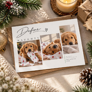 Define Naughty Funny Three Dog Photo Collage Holiday Card