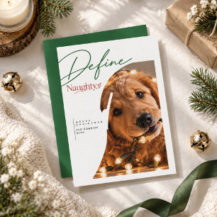 Define Naughty Green Script Funny Dog Christmas Holiday Card