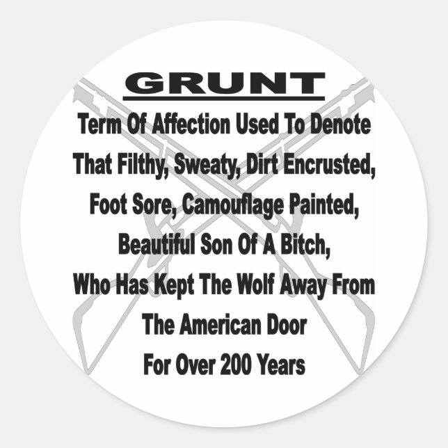 Defining The US Military GRUNT Classic Round Sticker (Front)