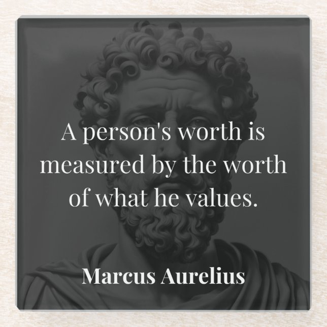 Defining Worth: Marcus Aurelius on Values Glass Coaster (Front)