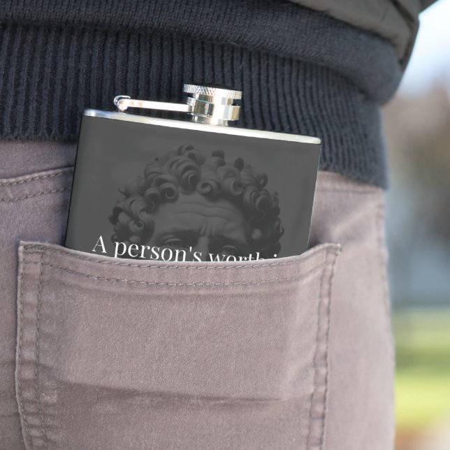 Defining Worth: Marcus Aurelius on Values Hip Flask (In Situ)