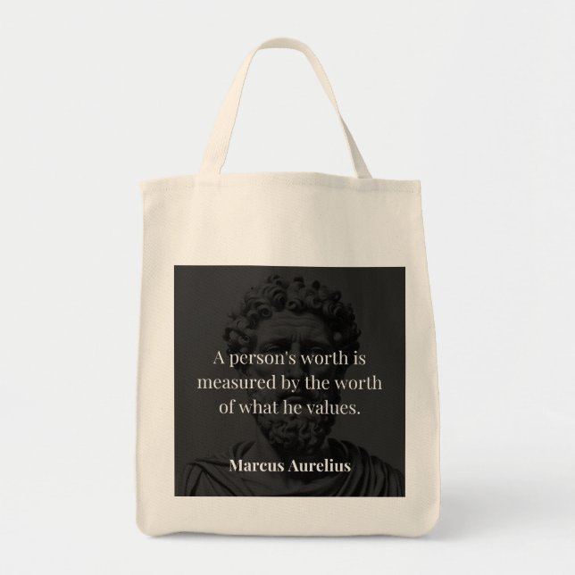 Defining Worth: Marcus Aurelius on Values Tote Bag (Front)