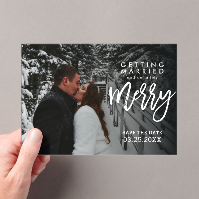 Definitely Merry Winter Wedding Save The Date Acrylic Invitations (Insitu (Handheld))