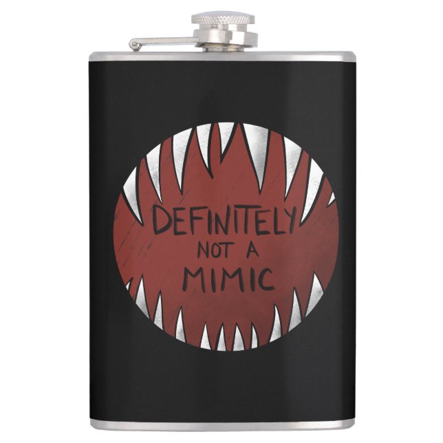 Definitely NOT a Mimic D&D Gaming Gifts Hip Flask (Front)