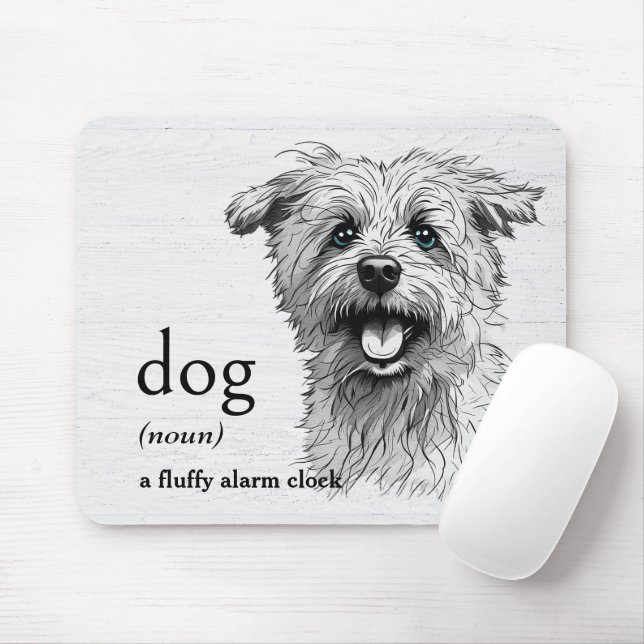 Definition for DOG On Whitewashed Wood Mouse Mat (With Mouse)