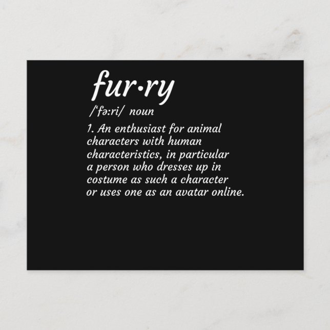 Definition Furry Fandom Furries Design Cosplay Postcard (Front)