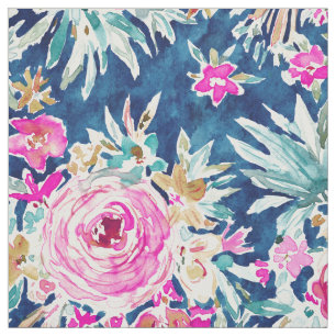 DEFLORABLE Pink Blue Watercolor Floral Fabric