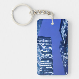 Defocused upward view of office building windows key ring