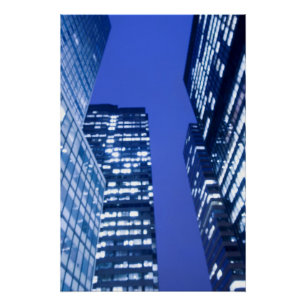 Defocused upward view of office building windows poster